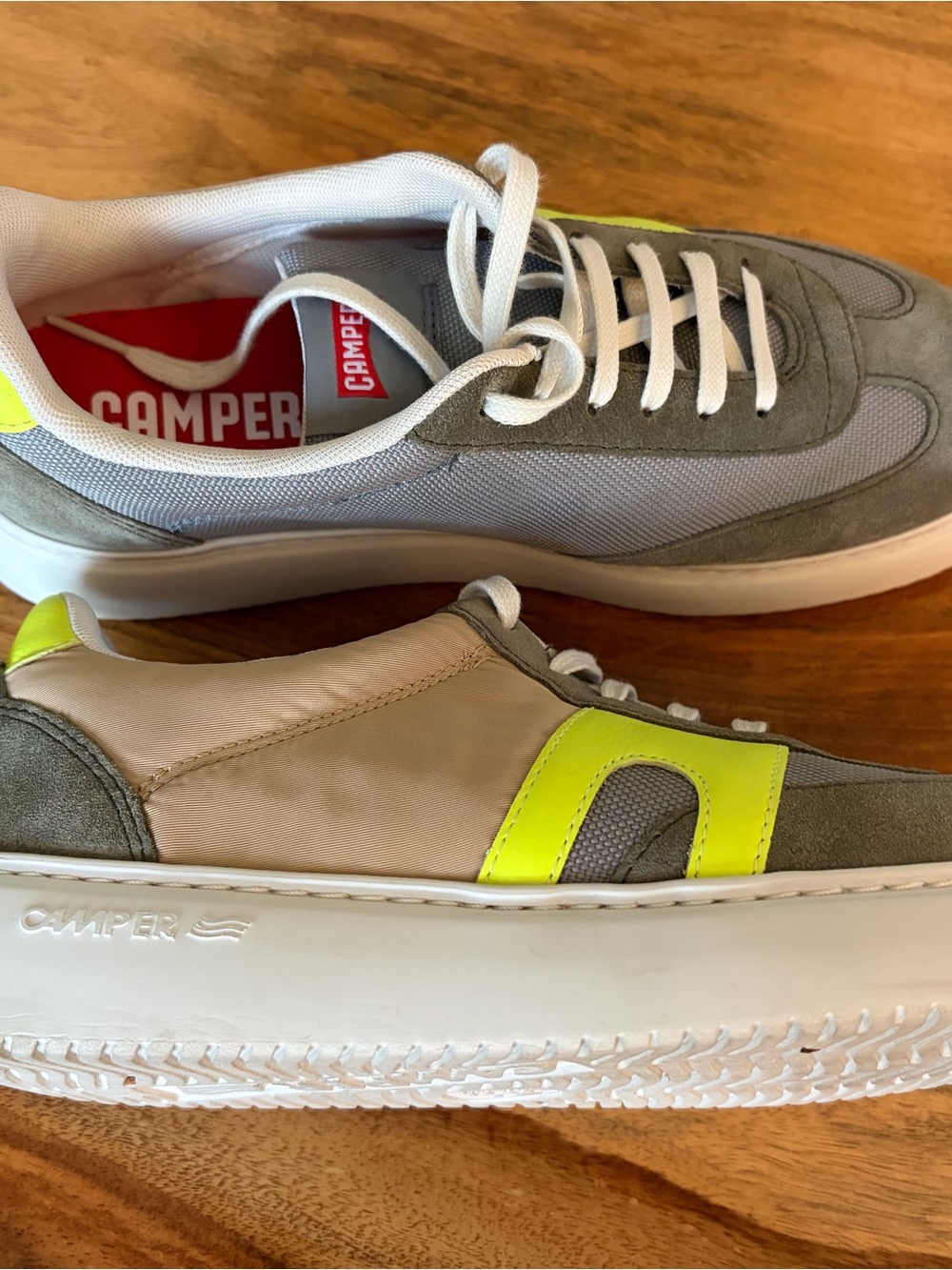 Camper Khaki green and Grey Suede & Mesh Sneakers with Neon Yellow Accent - Picture 3 of 5